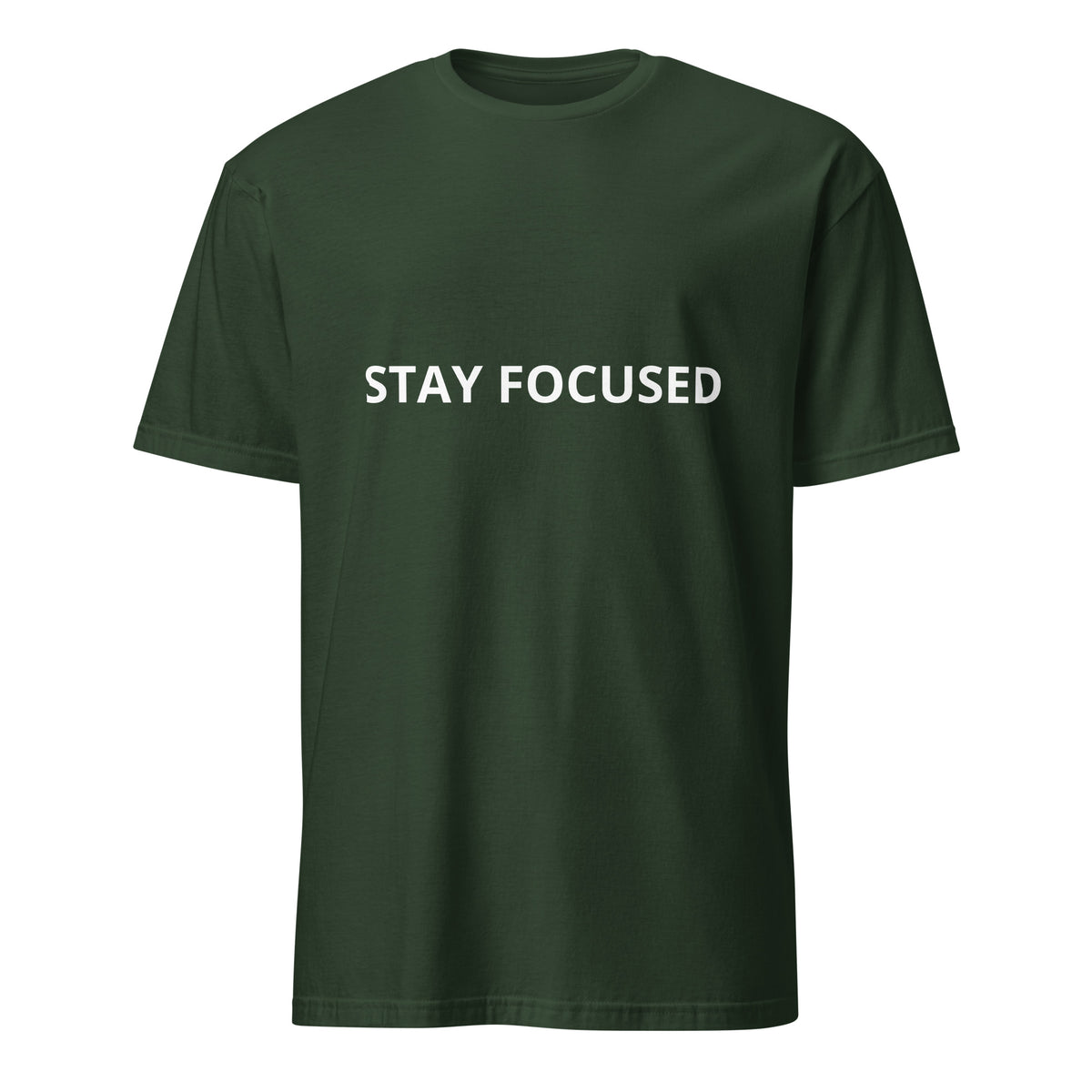 Tricou verde inchis unisex Gildan 64000 Forest Green cu inprimeu alb STAY FOCUSED ,vedere in fata